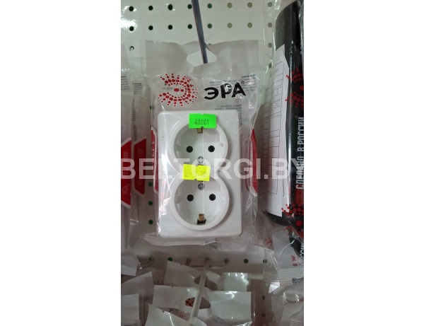 11-2205-01 ЭРА Розетка 2х2P+E Schuko, 16A-250В, IP20, ОУ, Эра Эксперт, белый (12/120/1920) /Китай/