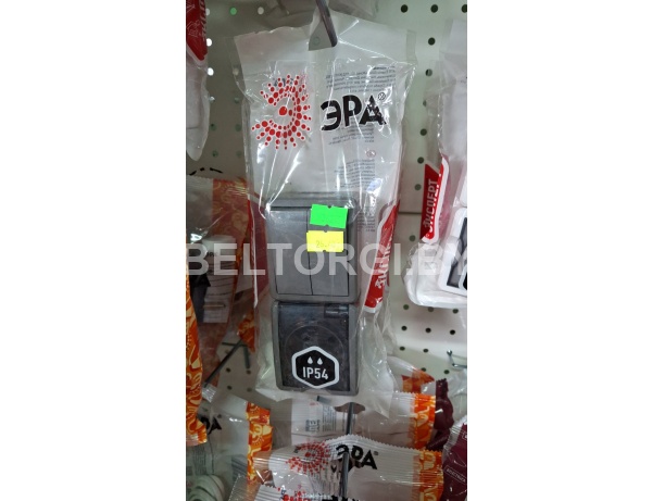 11-7408-03 ЭРА Блок розетка+выкл. двойн. верт. IP54, 16A(10AX)-250В, ОУ, Эра Эксперт, серый (5/50/80 /Россия/ инв 5056183752378